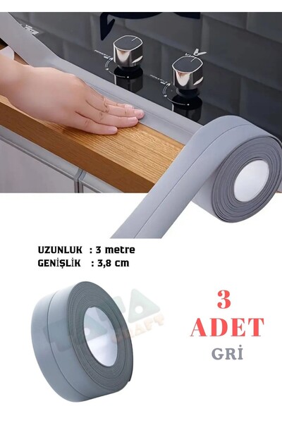 TATA CRAFT Gri Pvc Sızdırmazlık Bandı 3 Adet Yapışkanlı Banyo Mutfak Tuvalet ...