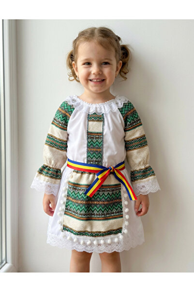 MiniKids Costum popular fetite Otilia verde-crem 146 (10-11 ani)