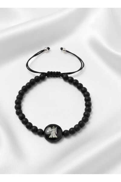 Handmade Adjustable Bracelet Virgo Symbol - Onyx Mat