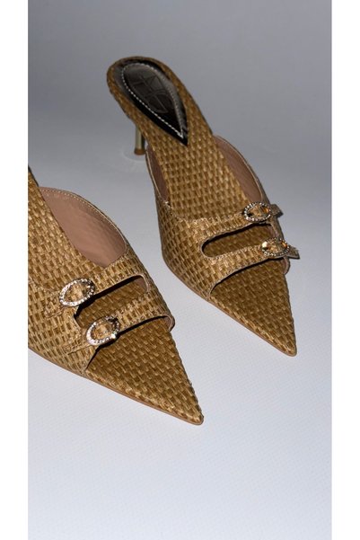 Naz Luxury Shoes Sarah Pointed Toe High Heel Slippers Straw