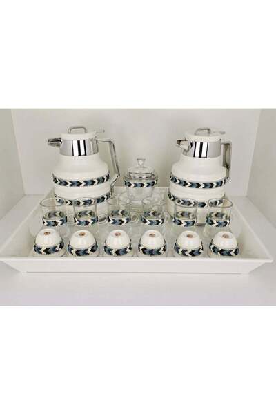 Damanhoor Luxury Arabic Tea & Coffee Set with Thermos, Glass Cups, and Jar – ...