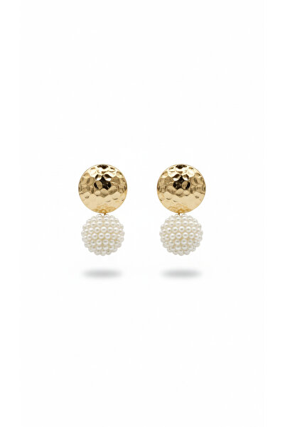 GLİTHE.CO Steel Pearl Dangle Hammered Plate Women's Earrings