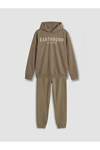 LC Waikiki Μπεζ σετ αθλητικής φόρμας για αγόρια με στάμπα και κουκούλα