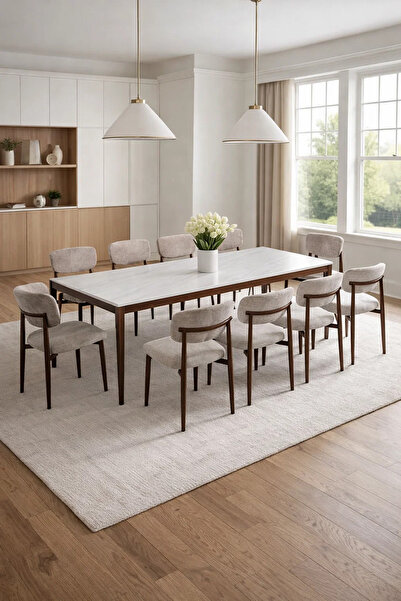 MARIA HOMES طقم طاولة طعام حديثة تتسع لعشرة أشخاص، سطحها من الرخام، وأرجلها م...