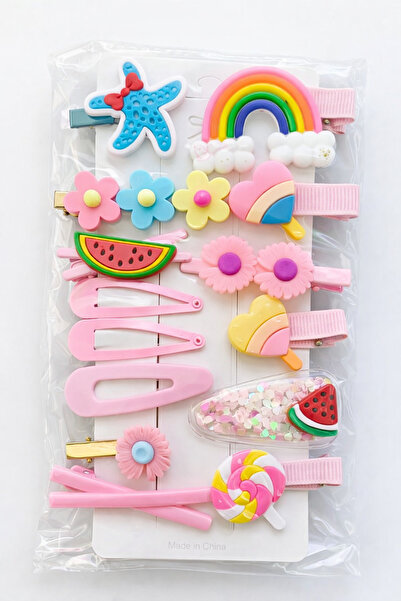 Renkli kids Kız Çocuk Ve Kız Bebek Pens Çıtçıtlı Toka Seti 14 Adet