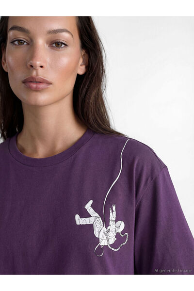 LC Waikiki RMZ GİYİM FARKIYA تي شيرت نسائي مطبوع بياقة روبا وقصة فضفاضة