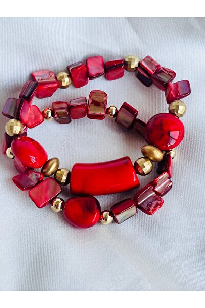 COCOSH TAKI Red stone and gold detailed multi-strand bracelet.