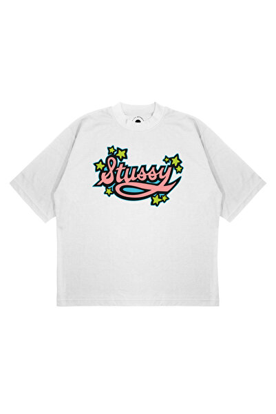 PURE EFFECT Tricou unisex supradimensionat cu logo STUSSY STAR imprimat, croi...