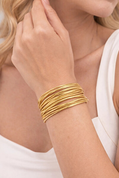 naaksesuar Gold Color Steel Wire Interlocking Bracelet Bangle