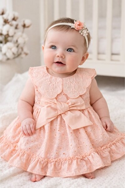 Pure Boutique Rochita fetita roz broderie eleganta cu fundita design premium ...