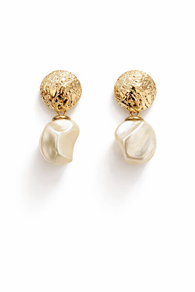 GLİTHE.CO Steel Asymmetric Pearl Dangle Textured Women's Earrings