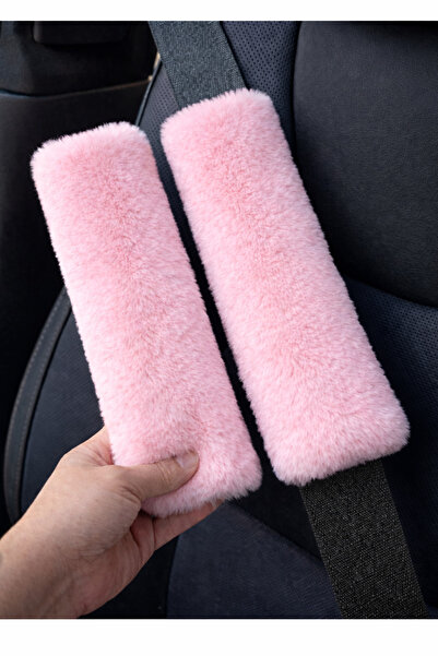 AYAZGRUP Pudra Pembe Peluş Emniyet Kemeri Pedi Kılıfı 2 Adet Rahat- Şık – Yum...