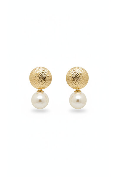GLİTHE.CO Steel Pearl Dangle Textured Women's Earrings