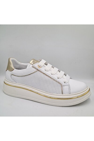 Mammamia D26YA-3890 Beyaz Altın Hakiki Deri Kadın Günlük Casual Sneaker Atakkabı