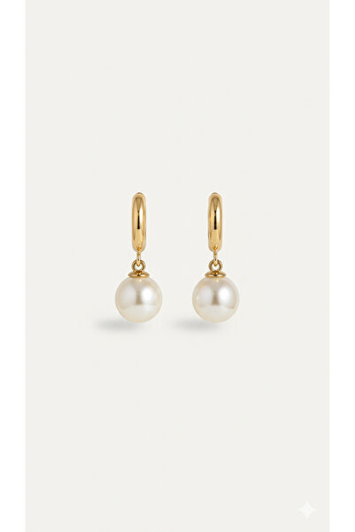 GLİTHE.CO Steel Pearl Dangle Hoop Earrings