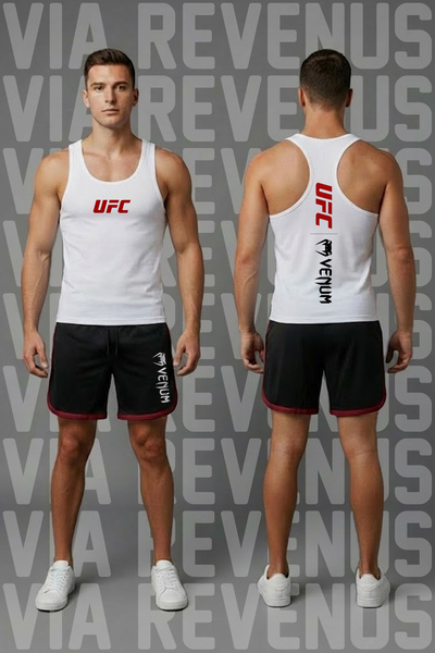 Vordevia طقم شورت رياضي رجالي مطبوع عليه UFC وقماش جيرسي خاص بتصميم ريترو فارستي