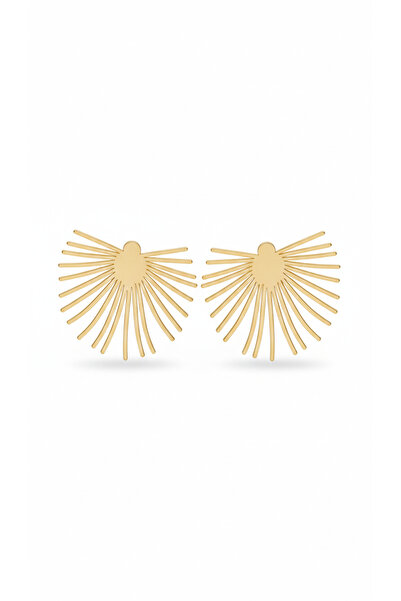 GLİTHE.CO Steel Fan Gold Design Earrings