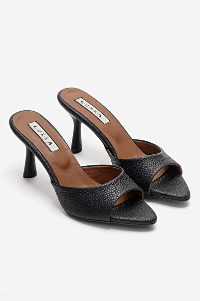 by selvi Lukka Shoes Genuine Leather Aria Women's Black Single-Heeled Slippers