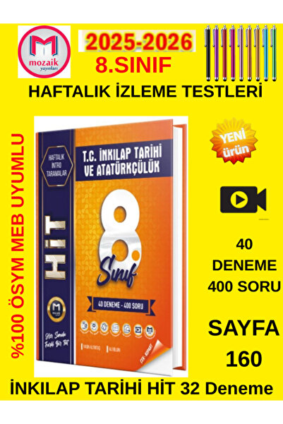 Mozaik Yayınları 2025-2026 8.SINIF İnkılap Tarihi HİT Haftalık İzleme Testler...