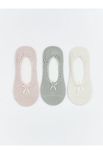 LC Waikiki Pink Bow Lace Detailed Women's Ballerina Socks 3-Piece Set