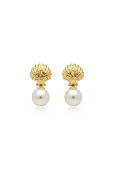 GLİTHE.CO Steel Pearl Dangle Oyster Earrings
