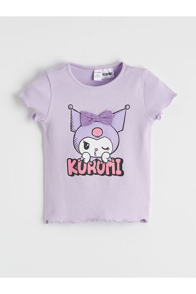LC Waikiki Kuromi Printed Girls' Ribbed T-Shirt