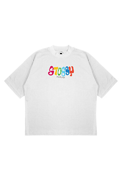 PURE EFFECT Tricou unisex supradimensionat STUSSY, cu imprimeu colorat, croia...