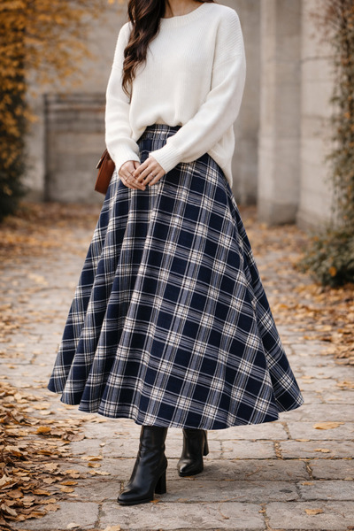 Mina Terzi&Butik Ekoseli kloş etek