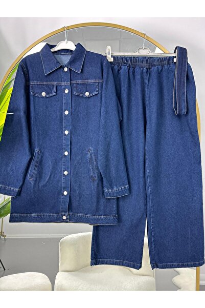 VOLT CLOTHİNG Women's Belted Denim Suit with Side Pockets