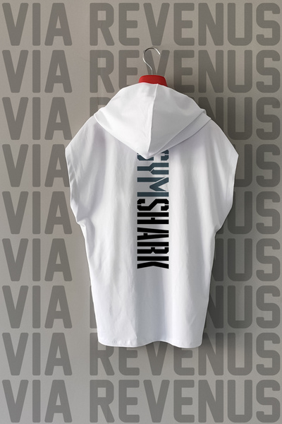 Vordevia Shark Gym Front and Back Printed Zero Sleeve Hooded 100% Cotton Spor...