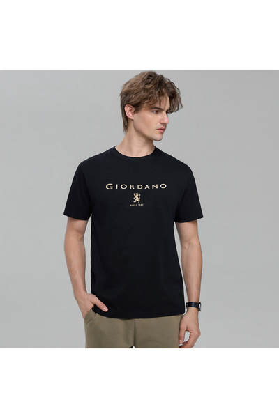 Giordano Men’s Slim Cotton Crew Neck Signature Print Tee
