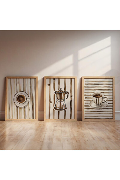 Tuba Decor 3 Piece Wooden Framed Living Room Hallway Painting Set