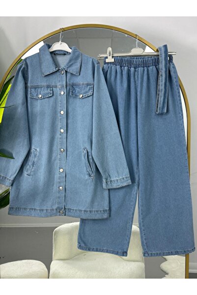 VOLT CLOTHİNG Women's Belted Denim Suit with Side Pockets