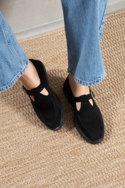 Pazzyonez Pantofi de damă Elite Comfort, din piele intoarsa neagra, cu talpa ...