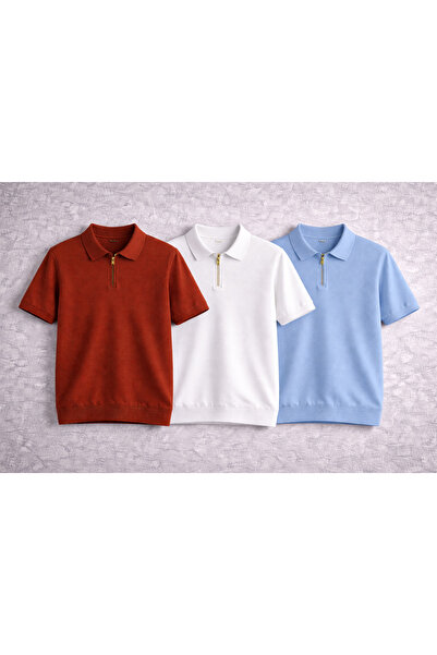 pepule Men's Knitwear Polo Collar Half Zipper T-Shirt Modern Cut Premium Qual...