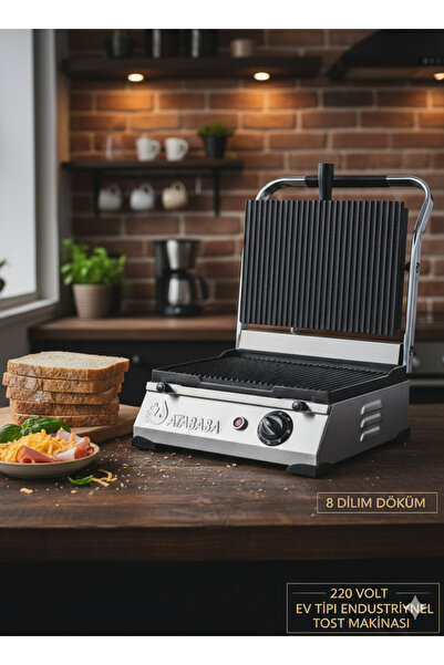 HDF 8 Dilim Döküm Plakalı Endüstriyel Tip Ev Tipi Tost Makinesi - 220V Profes...