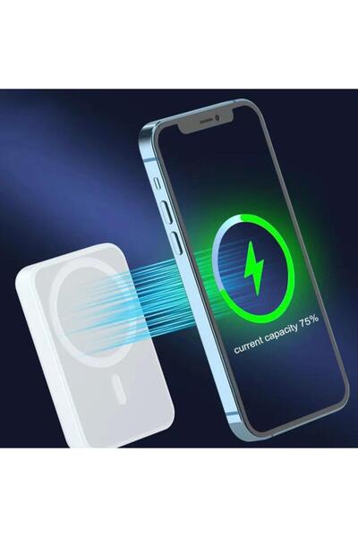 MAGNETİK Portable Battery for Apple and Samsung 15W 5000mAh - White