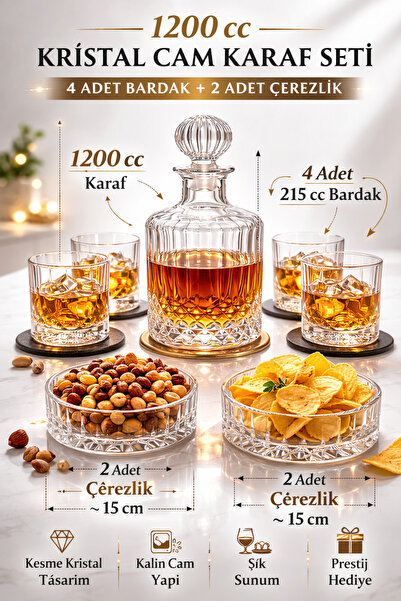 COCEM 1200 cc Karaf 4 Adet 215 cc Bardak 460 ml Çerezlik | Lüks Sunum Seti