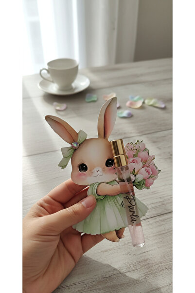 ByDeryaEvent Kişiye Özel İsimli Tavşan Figürlü Cam Şişe Kolonya -10 adet -