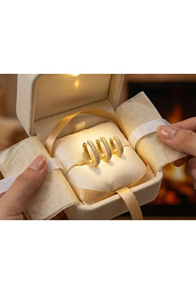 Dorvina Brass Gold Color Zircon Stone Hoop Model Ysx Trio Earring Set 3-Piece...