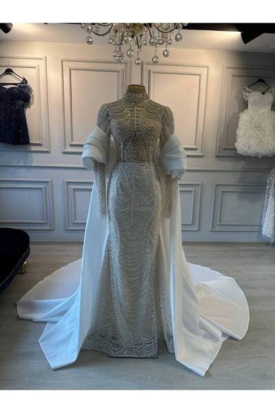 Ezni Atelier Boncuk İşlemeli Uzun Kuyruklu 2 Parça Balık Gece Kıyafeti Tasarı...