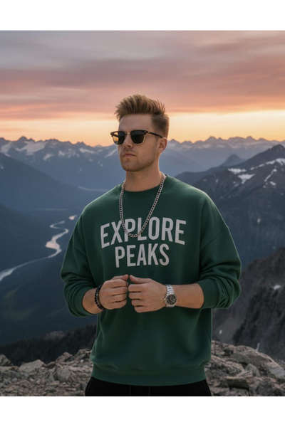 KVİNS Men's Blue Crew Neck Comfortable Fit Cotton Sweatshirt