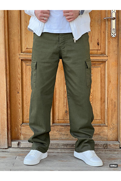 ElitWear Erkek Kargo Cepli Beli Kemerli Gabardin Baggy Jean