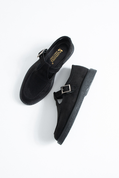Pazzyonez Kadın Siyah Süet Loafer Ayakkabı Elite Comfort Makosen Rahat Günlük Ofis Casual Saraç Detay Tokalı