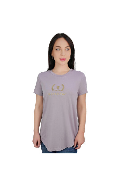 Giordano تي شيرت نسائي مطبوع برقبة دائرية من القطن الجيرسي