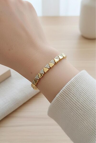 Valmont Accessories 14K VIP Kaplama Üçgen Form Taş Detaylı Geometrik Kadın Bi...