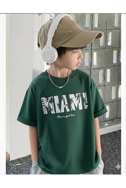 New Shine Miami Printed Green Kids T-Shirt