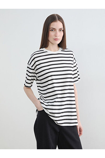 LC Waikiki Rmz Gi̇yi̇m Farkiyla Zero Roba Collar Striped Women's T-Shirt