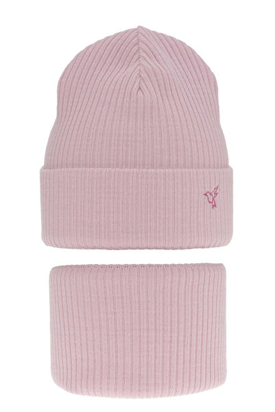 MiniKids Set caciulita cu burlan Rosetta roz 54-58