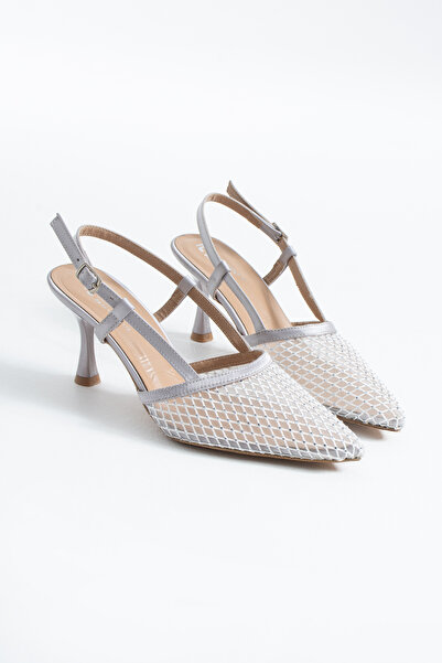 Pazzyonez Glamour Women's Mesh Stone Embroidered Pointed Toe Evening Dress Th...